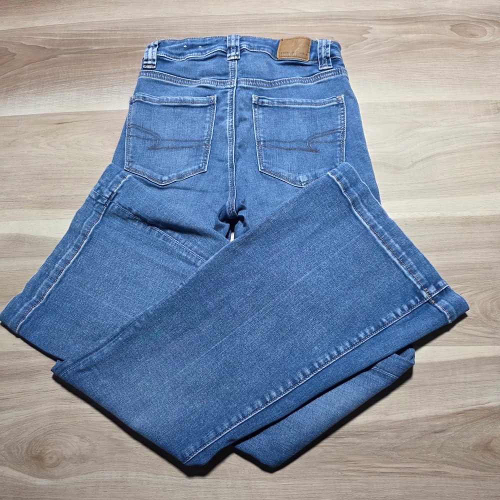 American Eagle Flare Jeans Womens 2 Blue Next Level Stretch High Rise Patch Pock - Picture 2 of 10